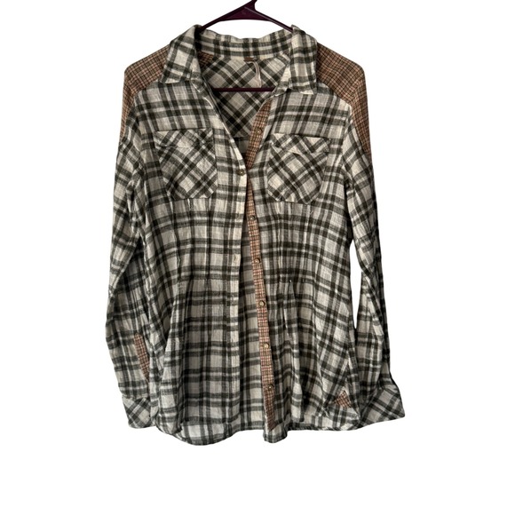 Free People Tops - Free People Womens Plaid Long Sleeve Button Shirt‎ Olive Green Bohemian Cabin XS